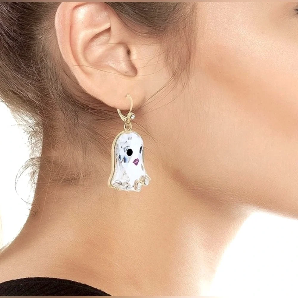 Betsy Johnson  NWT Cute Halloween White Faceted Girl Ghost Earrings (J116) - Picture 3 of 8